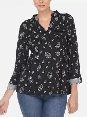 White Mark
Women's Pleated Leaf Print Blouse